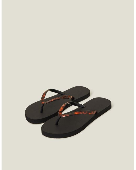 Accessorize Black And Tortoiseshell Strap Flip Flops