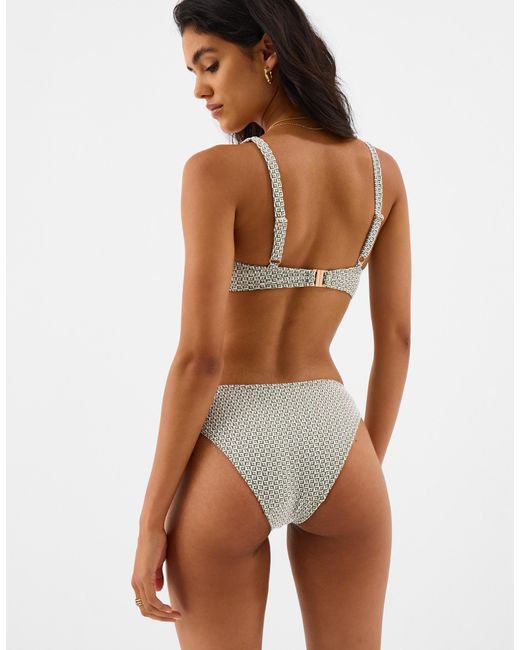 Accessorize Brown Geometric Textured Tie Bikini Top