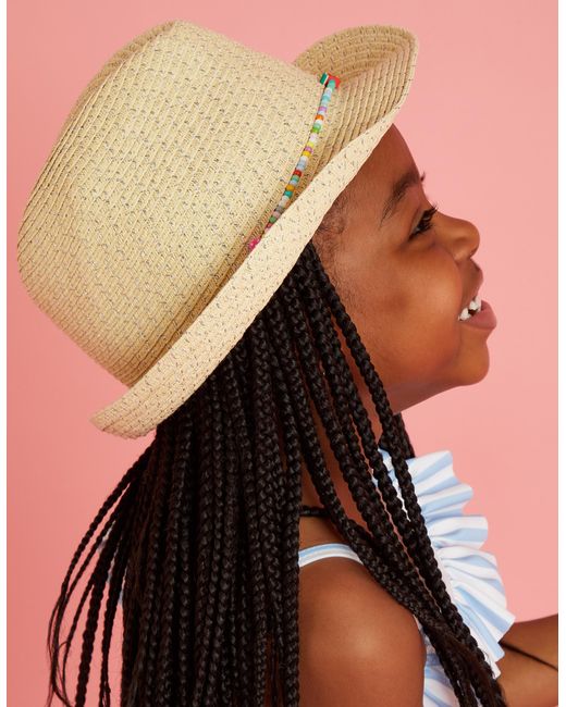 Accessorize Natural Toddler's Girls Beaded Band Straw Hat, Size: 3-6 Years