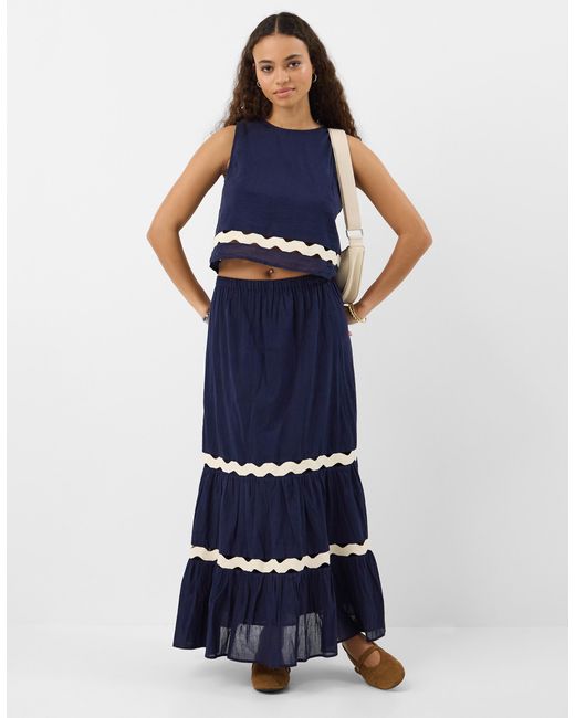 Accessorize Blue Cotton Ric Rac Sleeveless Top, & Cream