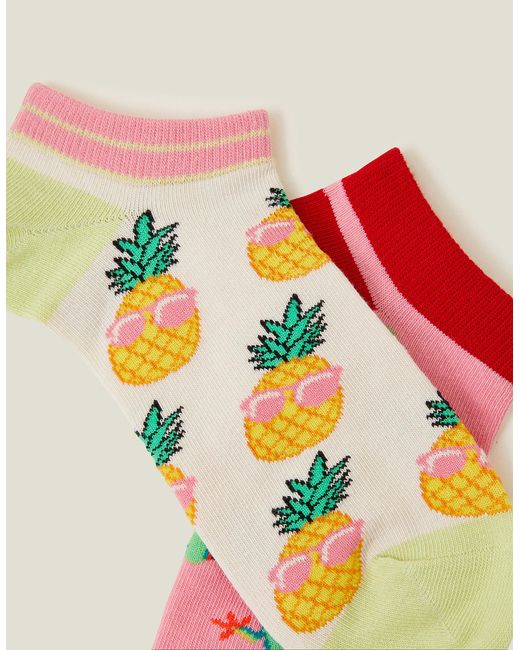 Accessorize Red Women's Apple 2-pack Frog And Pineapple Trainer Socks