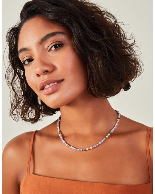 Accessorize Multicolor Women's Sky Blue Multi Beaded Necklace