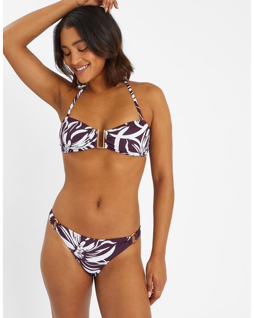 Accessorize Brown Sleeveless Low Back Floral Print Nylon Halter Bikini Top