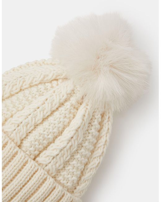 Accessorize Natural Classic Knitted Acrylic Faux Fur Pom-Pom Beanie Hat