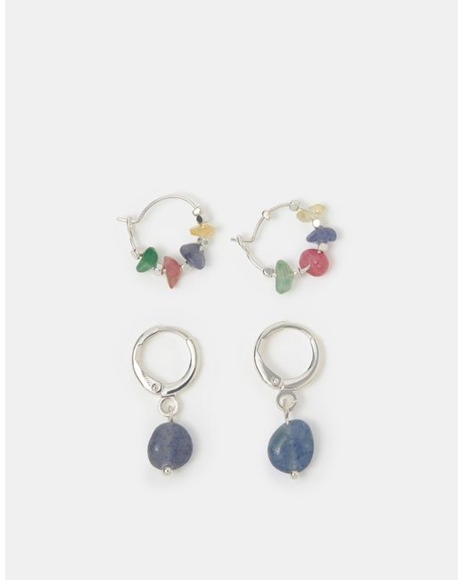 Accessorize Brown 2-Pack Sterling-Plated Aventurine Hoop Earrings