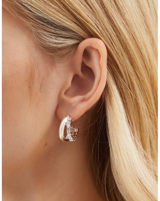 Accessorize Metallic Mini Diamanté Double Hoop Earrings