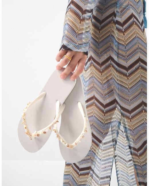 Accessorize White Bead Embellished Flip Flops