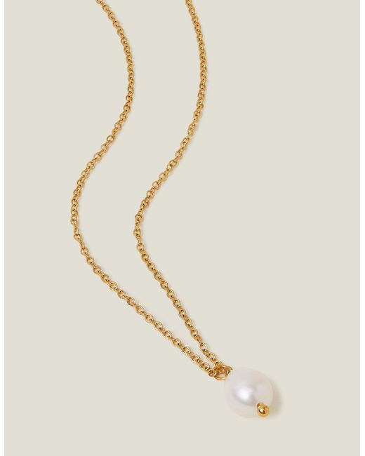 Accessorize Natural Women's Gold Stainless Steel Pearl Pendant Necklace