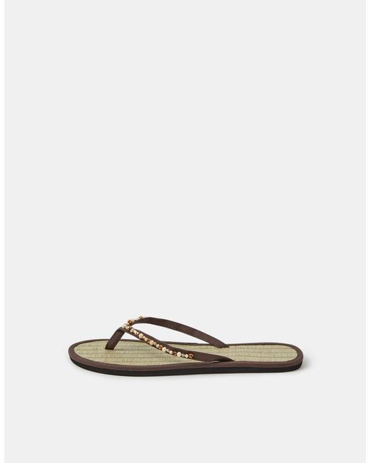 Accessorize White Bead Embellished Seagrass Flip Flops