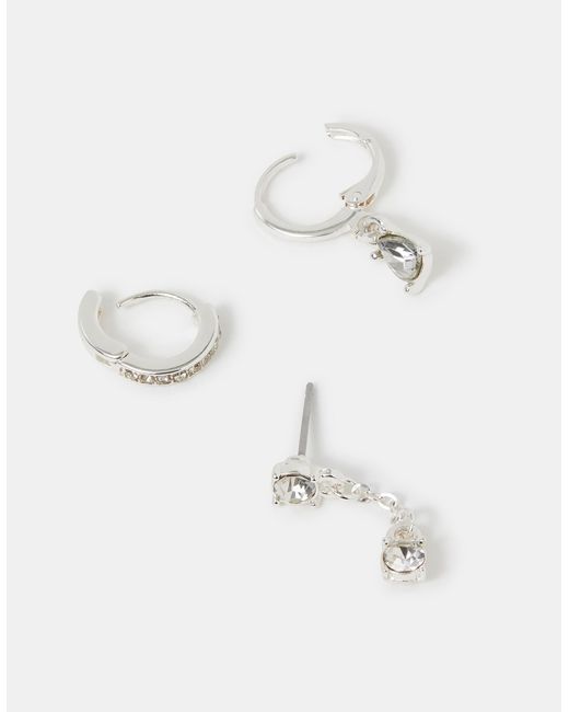 Accessorize White 3-Pack Stone Drop Hoop Earrings