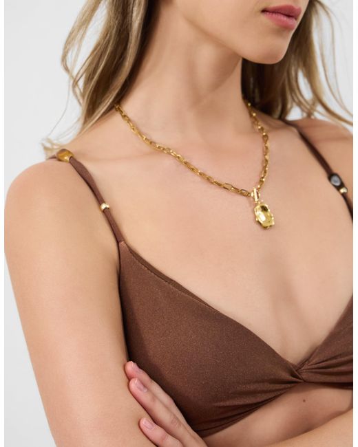 Accessorize Brown Twist Front Beaded Strap Bikini Top