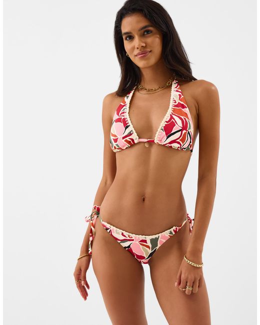 Accessorize Red Abstract Print Triangle Bikini Top