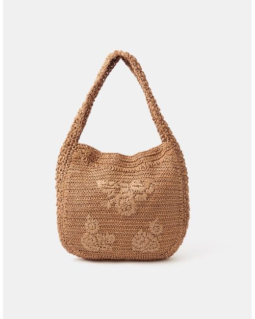 Accessorize Brown Slouchy Raffia Flower Bag
