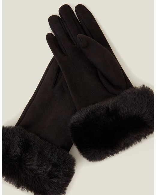 Accessorize Black Suedette Faux Fur Cuff Gloves