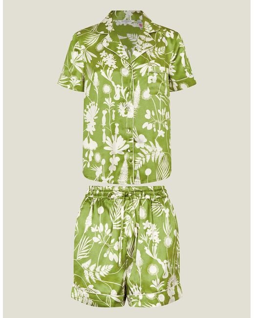 Accessorize Floral Satin Pyjama Set Green