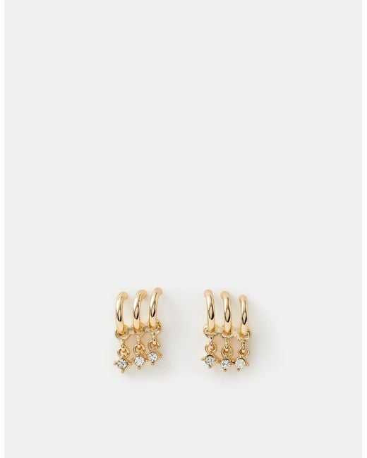 Accessorize Metallic Triple Illusion Charm Hoop Earrings