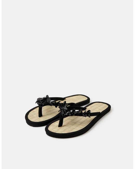 Accessorize White Sequin Embellished Seagrass Flip Flops