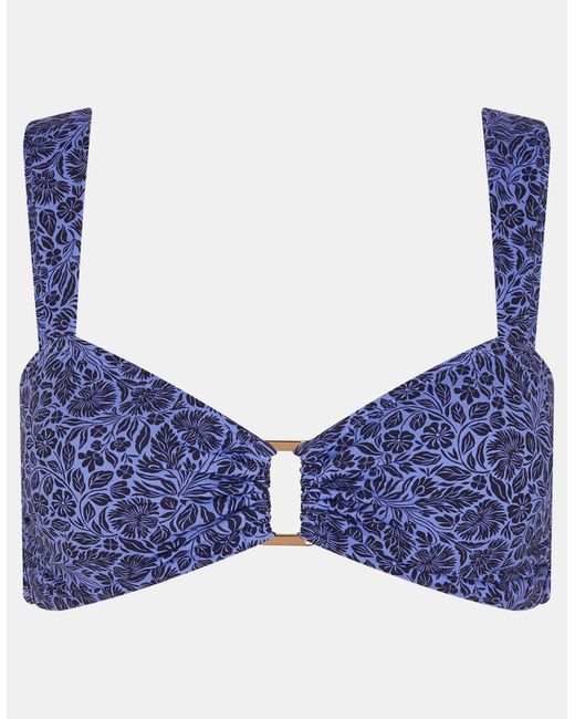 Accessorize Blue Floral Buckle Bikini Top