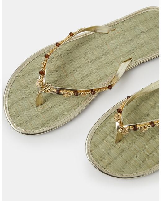 Accessorize Natural Coin Embellished Seagrass Flip Flops