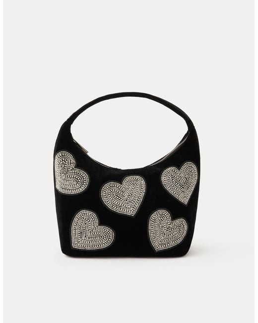 Accessorize Black Heart Embellished Velvet Handbag