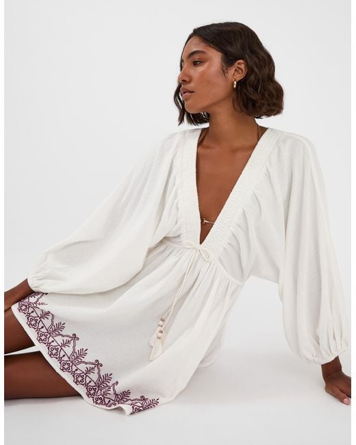 accessorize white beach dress Jade White Vneck 3 4 Sleeve Beach Dress main image 1