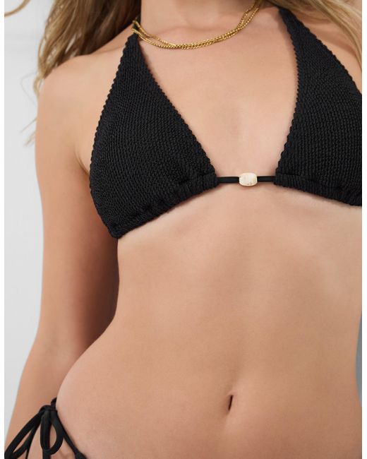 Accessorize Black Crinkle Textured Triangle Bikini Top