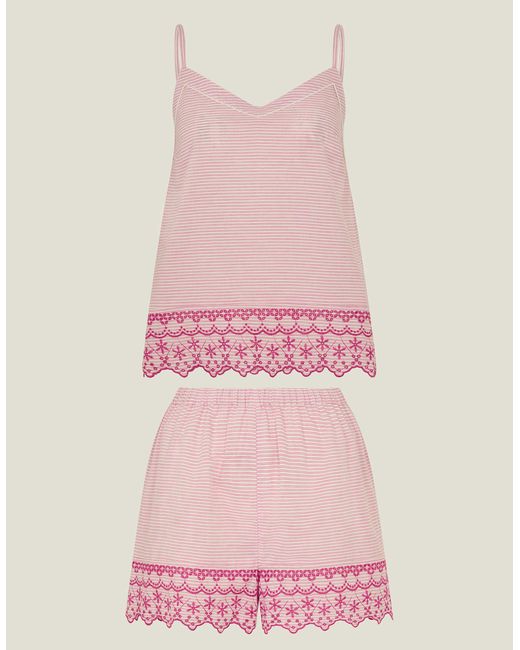 Accessorize Women's Embroidered Stripe Pyjama Set Pink