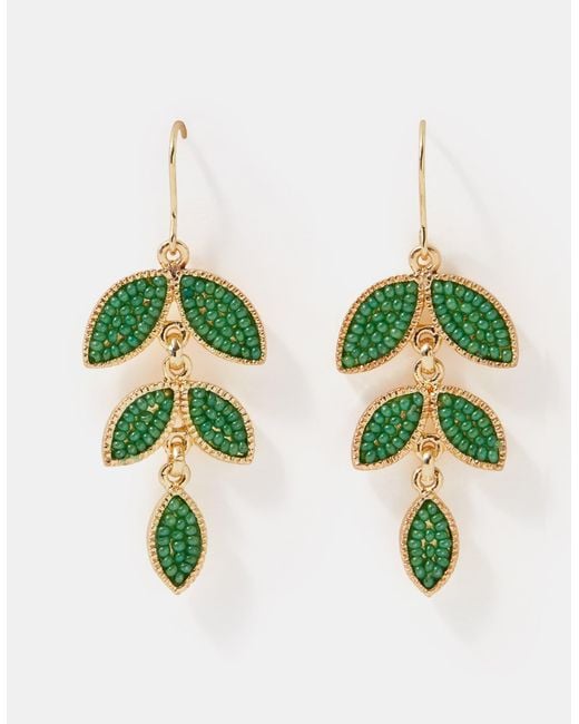Accessorize Green Beaded Leaf Drop Earrings