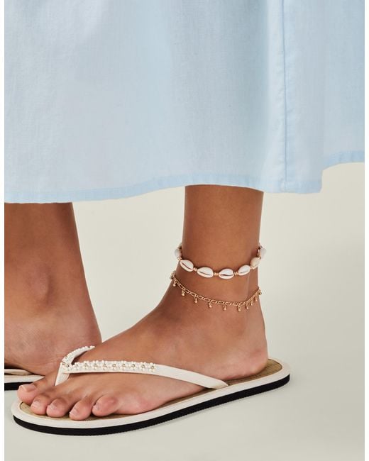 Accessorize Natural 2-Pack Shell Charm Anklets
