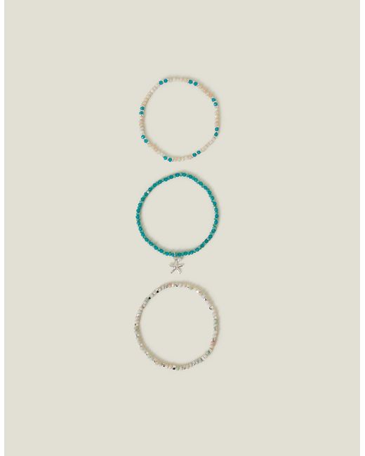 Accessorize Blue 3-Pack Mix Bead Stretch Anklets