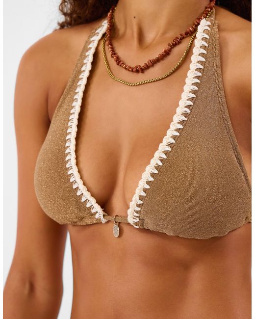 Accessorize Natural Shimmer Whipstitch Triangle Bikini Top
