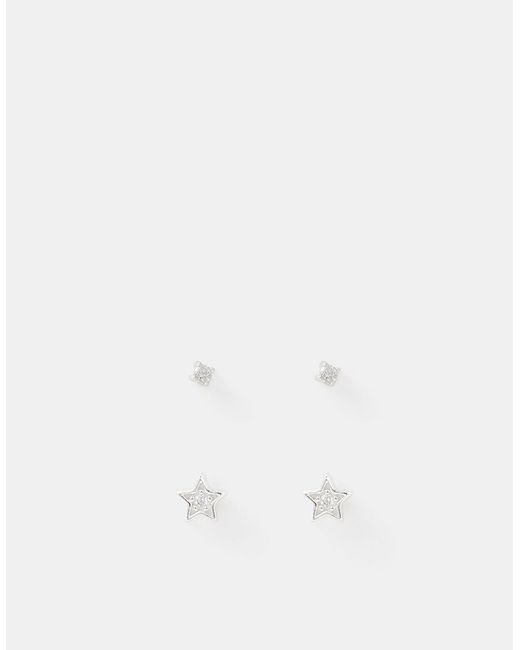 Accessorize Natural 2-Pack Sterling Diamanté & Star Stud Earrings