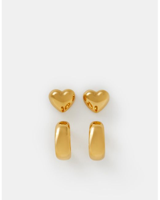 Accessorize Metallic 2-Pack Stainless Steel Heart Stud & Hoop Earrings