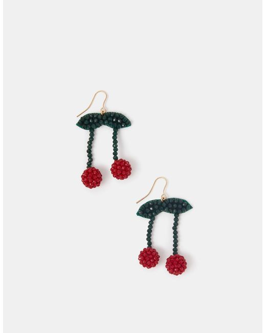 Accessorize Red Beaded Cherry Drop Earrings