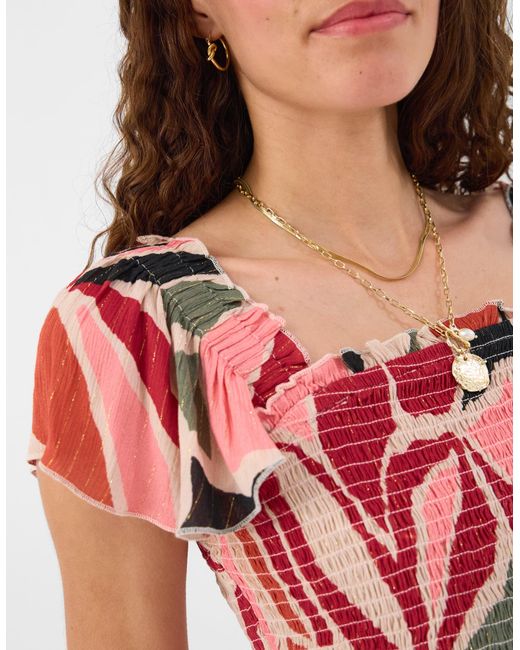Accessorize Red Abstract Print Smocked Crop Top