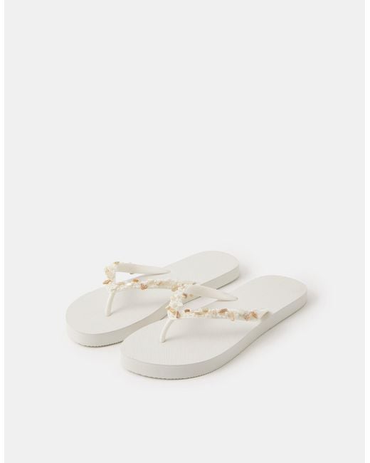 Accessorize White Bead Embellished Flip Flops