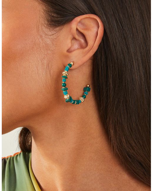Accessorize Blue Women's Green Mixed Bead Hoop Earrings
