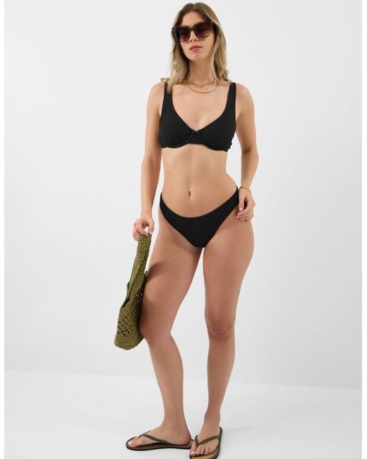 Accessorize Black Top Sleeveless Low Back Seersucker Crinkle Textured Underwire Bikini