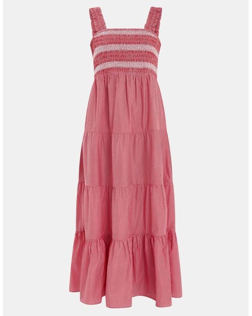 Accessorize Pink Stripe Smocked Maxi Dress
