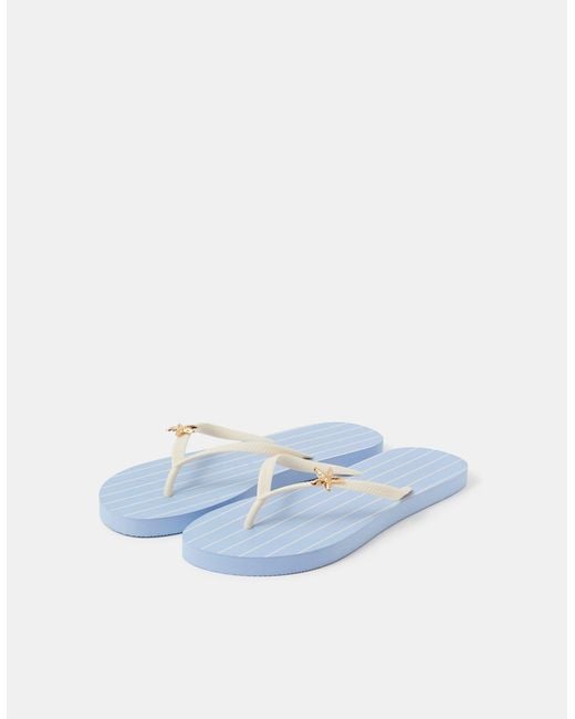 Accessorize Blue Stripe Starfish Flip Flops