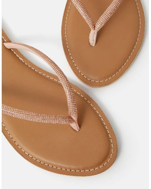 Accessorize White Diamanté Leather Flip Flops