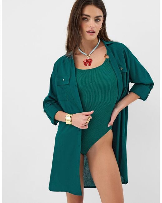 Accessorize Green Lace Trim Beach Cover Up Shirt
