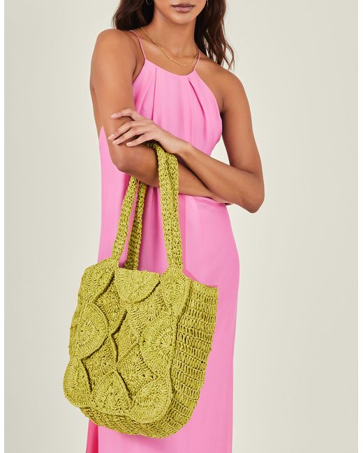 Accessorize Yellow Women's Green Woven Raffia Shopper Bag