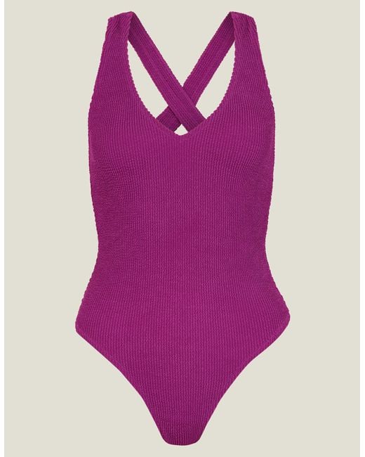 Accessorize Purple Crinkle Cross-Strap Swimsuit, , '