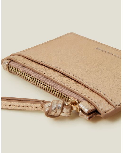 Accessorize Natural Women's Leather Metallic Card Holder Gold