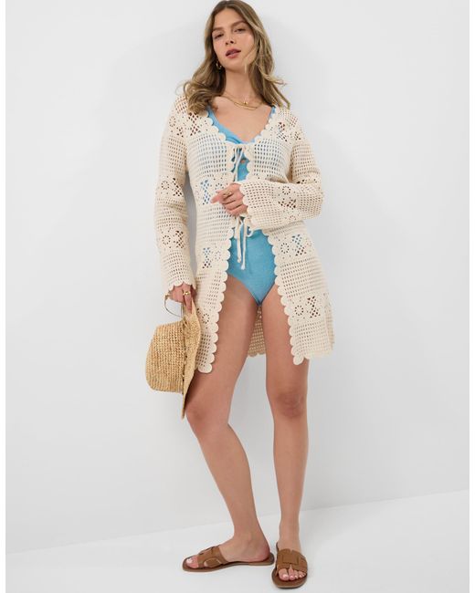 Accessorize Natural Crochet Tie Front Kaftan
