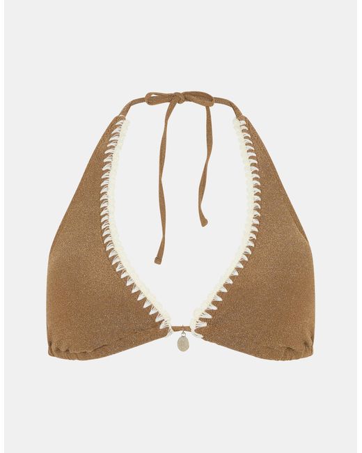 Accessorize Natural Shimmer Whipstitch Triangle Bikini Top