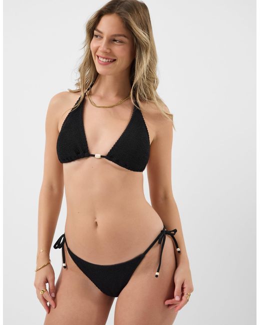 Accessorize Black Crinkle Textured Triangle Bikini Top