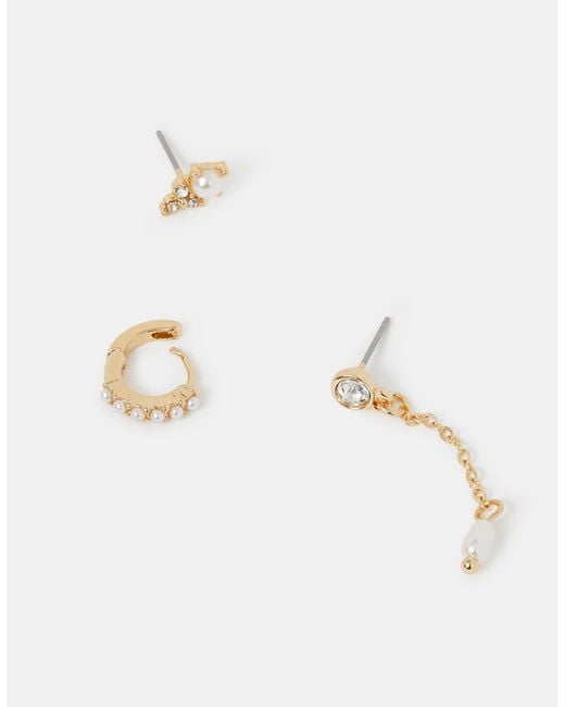 Accessorize White 3-Pack Pearl Stone Earrings
