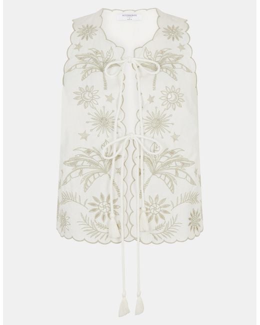 Accessorize White Celestial Cutwork Tie Front Tank Top